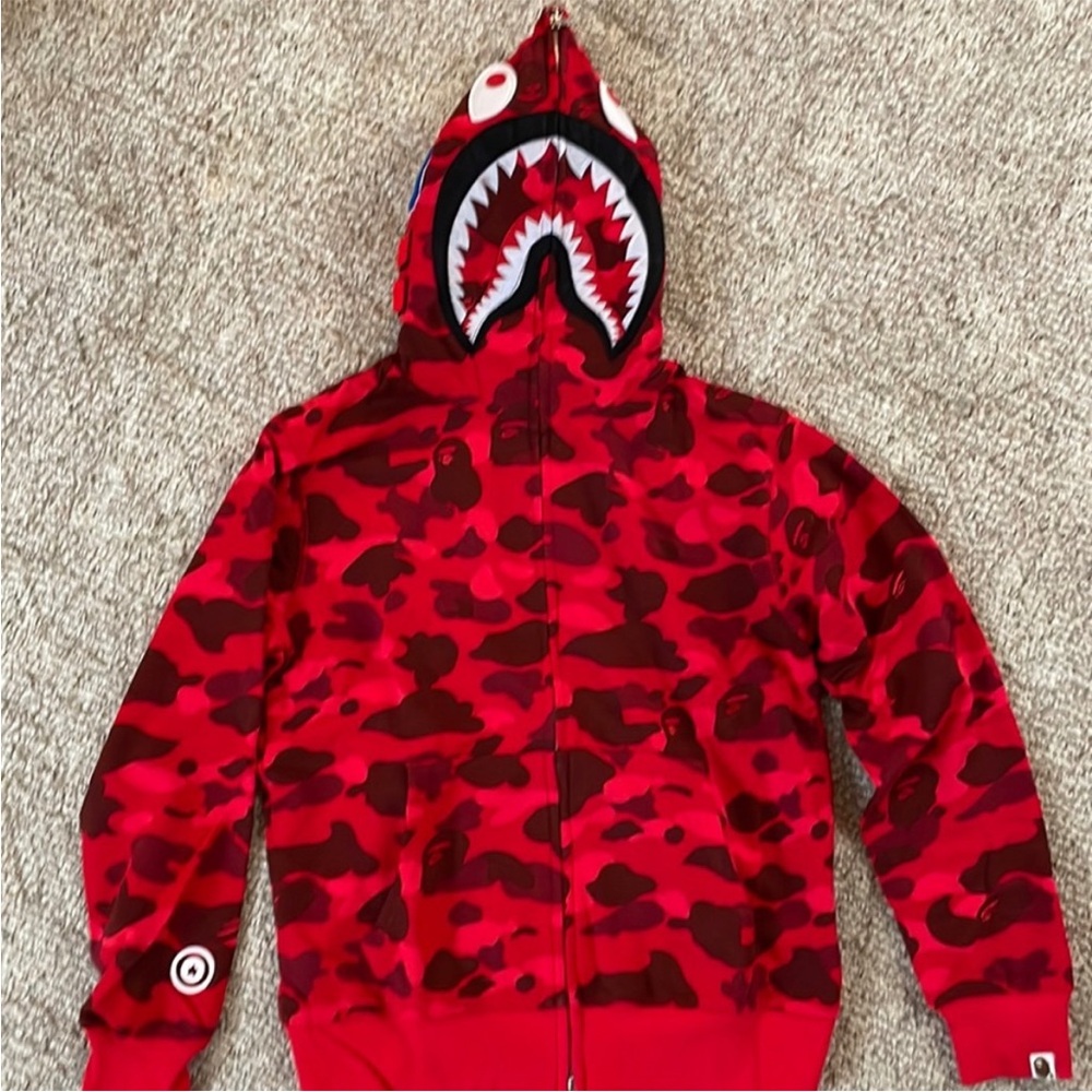 Red Camo A Bathing Ape Shark Hoodie